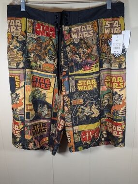 Star Wars Comic Print Swim Trunks Mens 2XL NWT Retro Graphic Board Shorts